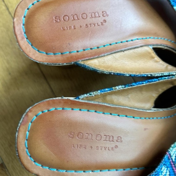 Women’s Sonoma “Snemmy Blue Print” Slide Shoes Wedge Cork Heels size 7.5 - Picture 3 of 8